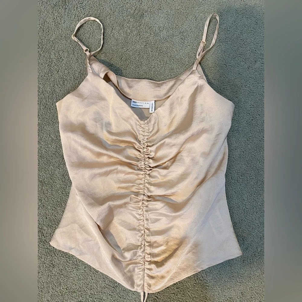 Women's Cream Ruched Satin Top - Picture 4 of 4